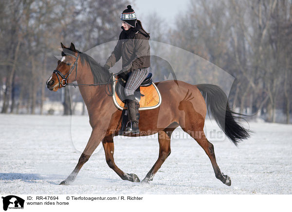 Frau reitet Araber-Mix / woman rides horse / RR-47694