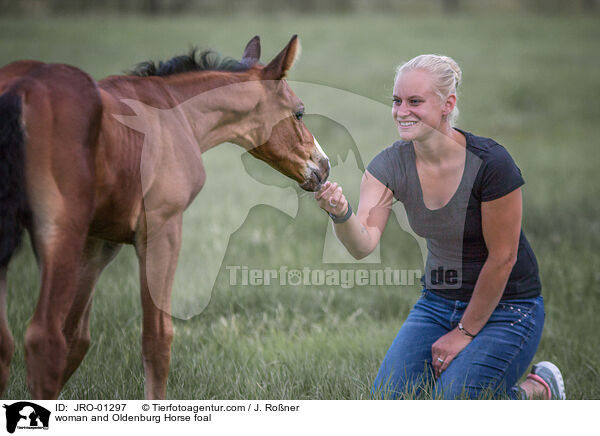 woman and Oldenburg Horse foal / JRO-01297