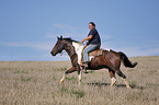 woman rides Paint Horse