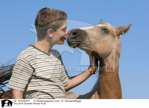 Junge und Quarter Horse Fohlen / boy and Quarter Horse Foal / SS-05401