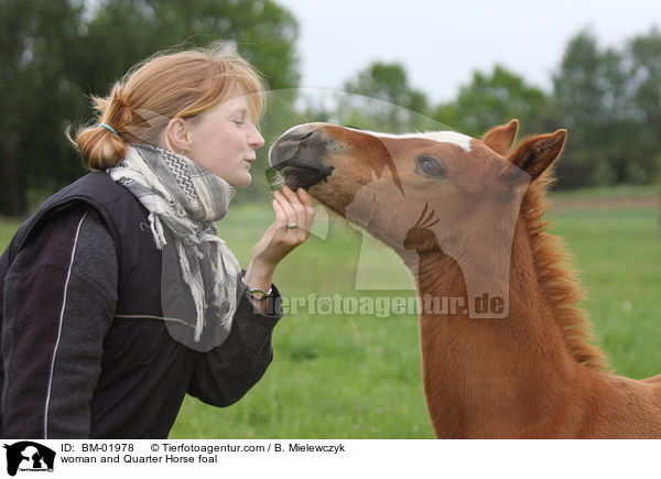 Frau und Quarter Horse Fohlen / woman and Quarter Horse foal / BM-01978