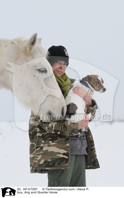 Junge, Hund und Quarter Horse / boy, dog and Quarter Horse / AP-07097