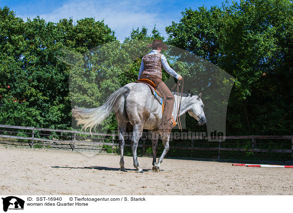 Frau reitet Quarter Horse / woman rides Quarter Horse / SST-16940