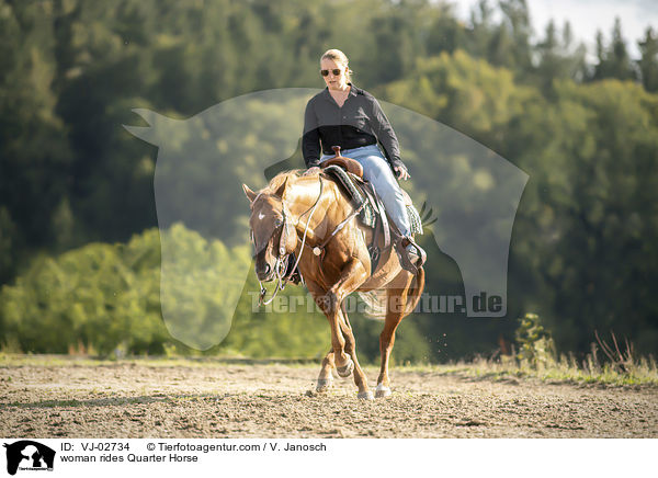 Frau reitet Quarter Horse / woman rides Quarter Horse / VJ-02734