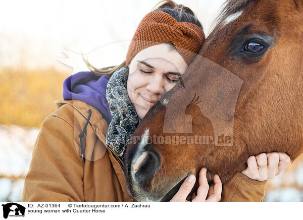 junge Frau mit Quarter Horse / young woman with Quarter Horse / AZ-01364