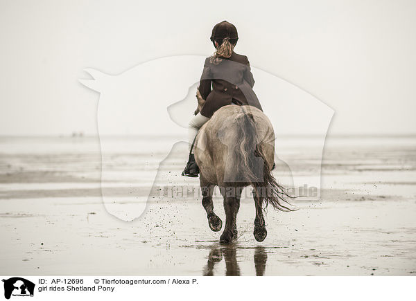 Mdchen reitet Shetland Pony / girl rides Shetland Pony / AP-12696