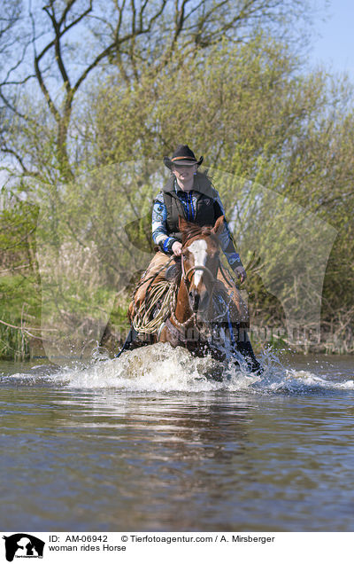 Frau reitet Pferd / woman rides Horse / AM-06942