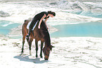 woman rides warmblood