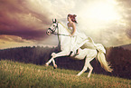 woman rides white horse