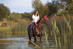 woman rides warmblood