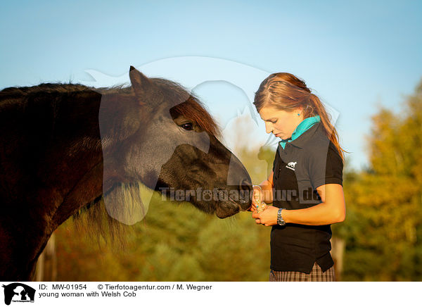 junge Frau mit Welsh Cob / young woman with Welsh Cob / MW-01954
