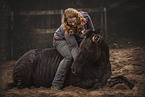 woman and zebra-horse