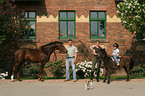 Family with horses and dog