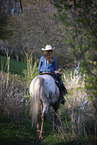 young girl rides on Appaloosa