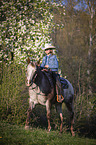 young girl rides on Appaloosa
