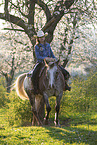 young girl rides on Appaloosa