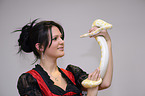 woman and Albino Burmese python