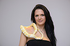 woman and Albino Burmese python