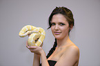 woman and Albino Burmese python