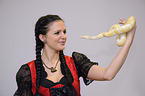woman and Albino Burmese python
