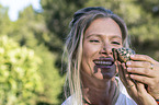 woman with Leopard Tortoise