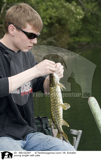 junger Angler mit Hecht / young angler with pike / WS-02297