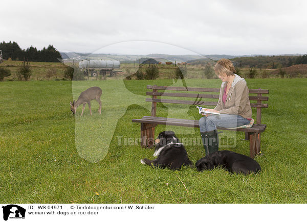 Frau mit Hunden und Reh / woman with dogs an roe deer / WS-04971