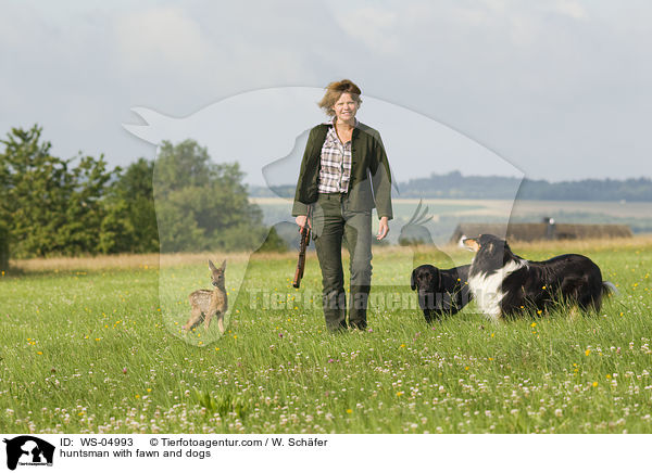 Jgerin mit Rehkitz und Hunden / huntsman with fawn and dogs / WS-04993
