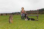 woman with dogs an roe deer